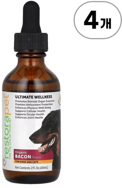 리스토라펫 얼티밋 웰니스 오가닉 베이컨 RestoraPet Ultimate Wellness For Dogs and Cats Organic Bacon 60ml, 4개 - 쿠팡
