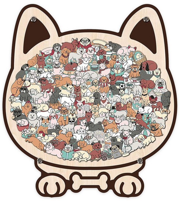 토이토 동물 퍼즐 액자 아이 방 꾸미기 원목 인테리어 소품 받침대 포함 강아지 고양이, 1개, 넘버링 강아지