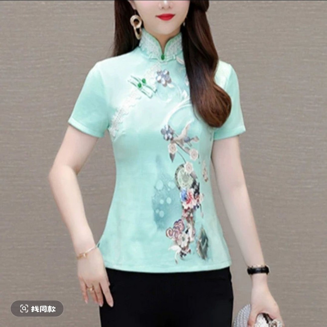 改良中国风立领盘扣旗袍上衣女夏季薄款复古唐装小衫