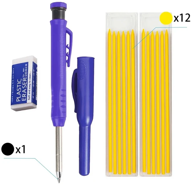 쿠쿠스토어 2.8mm 솔리드 목수 연필 세트 기계식 3색 캡 목공 마킹 스크라이버 건설 도구, 25 Kit 29