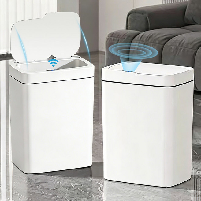 PercyLy [1+1] 자동 센서 휴지통 화장실 기저귀 냄새차단 쓰레기통, 화이트