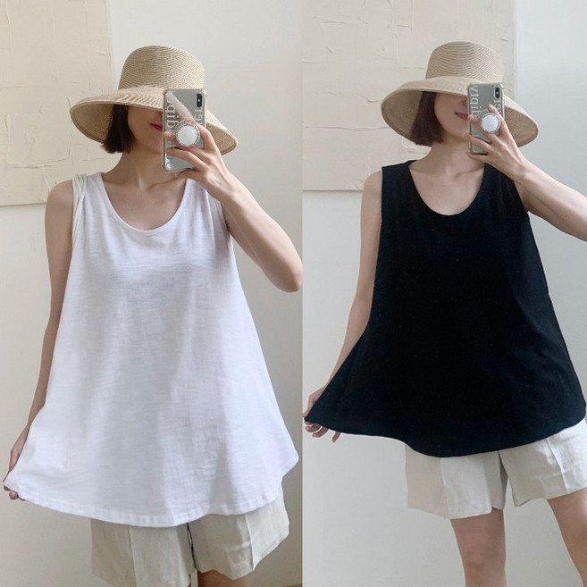 애플망고옷장 2개세트 여름 오버핏 롱 홀나시 슬라브 민소매 레이어드 롱티