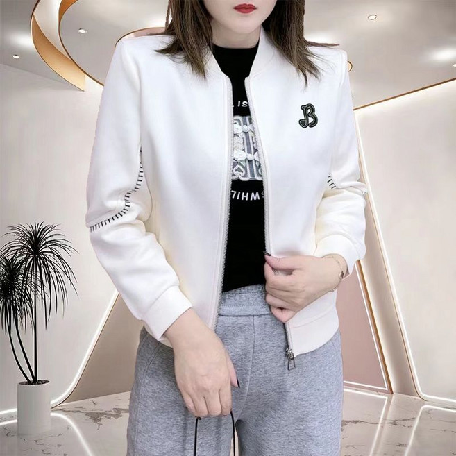 Neirny 여성 라운드넥 긴팔 자켓 봄가을 간절기 패치 쇼트 코트 루즈핏 캐주얼 바람막이 아우터 야구점퍼