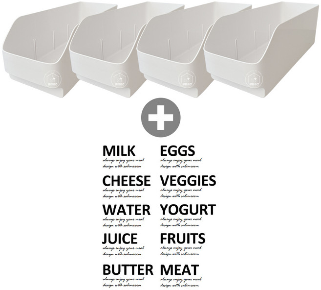 살림공간 롱롱 수납함 팬트리 주방 냉장고정리 + 밀크라벨, 4개, 화이트
