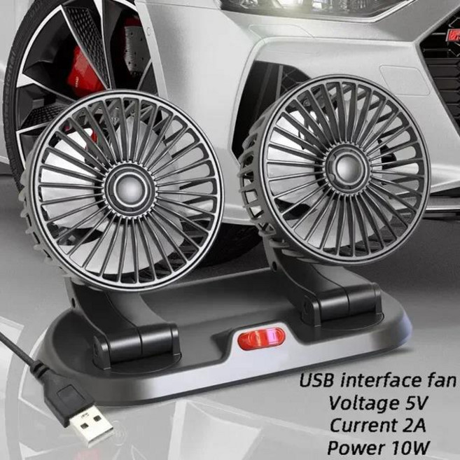 자동차 팬 USB 전원 듀얼 헤드 5블레이드 대시 360 ° 12V 트럭 SUV용 만능 조정 가능한 쿨러, 03 5V