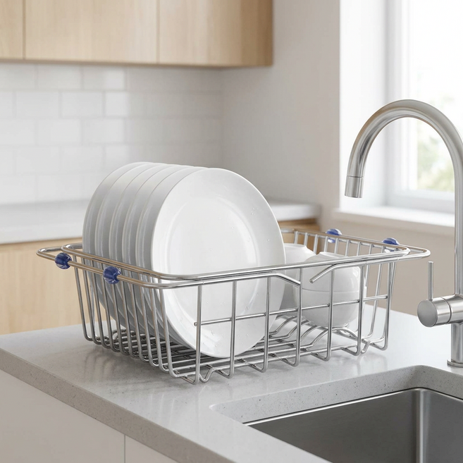 오팬 304 스테인리스 녹슬지 않는 길이 조절 식기 건조대, 1개, 실버, 1단