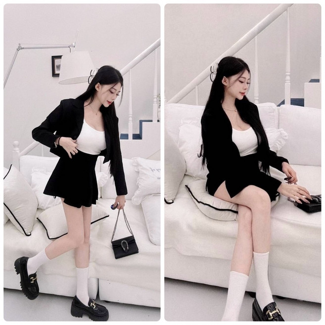 都會率性風短版鈕扣造型西裝外套與一片式百褶綁帶裹褲裙套裝 S-L 四色