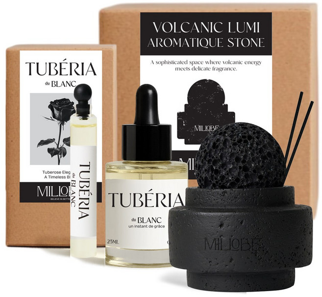 밀로베 스톤디퓨저 세트 현무암 아로마오일 실내방향제 화장실용 차량방향제 집들이 선물세트, 튜베리아, 1개, 29ml