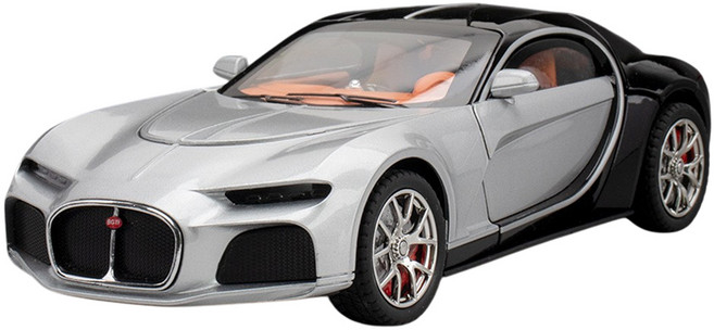 마이카 다이캐스트 1:24 부가티 애틀랜틱 모델 자동차 모형 피규어 장식, 1개, 실버블랙
