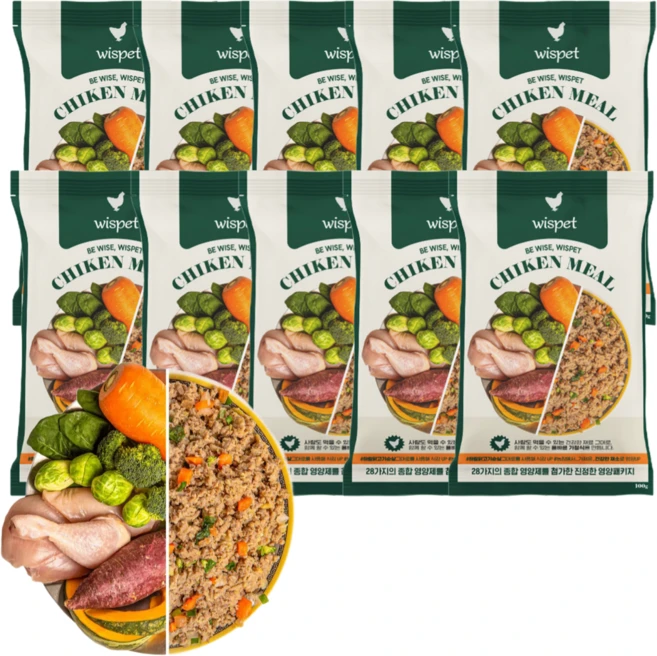 [와즈펫] 강아지 프리미엄 화식사료_고품질 생육 90%(기호성/뼈) 국내산채소(소화/체중) 필수영양제(피부/노화개선), 100g, 10개, 닭 - 쿠팡
