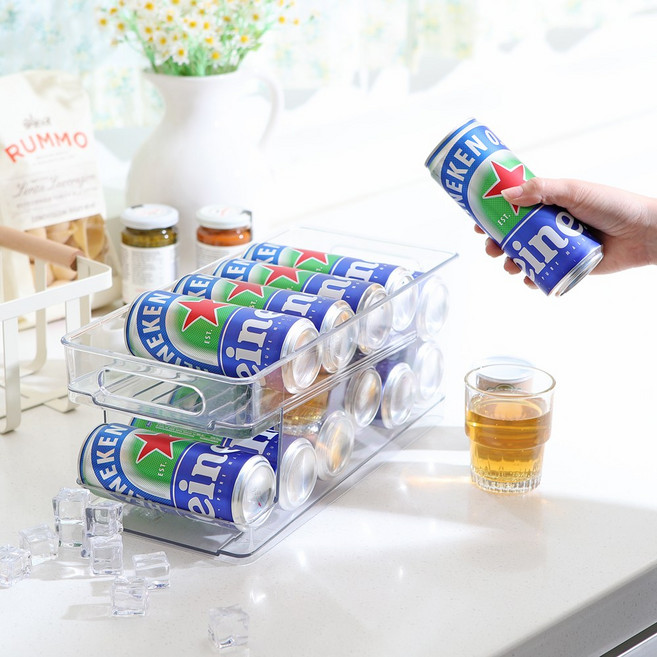 크린리빙 냉장고 캔 정리 트레이 2단 맥주캔 음료수 수납 디스펜서, 상세페이지 참조, 1개