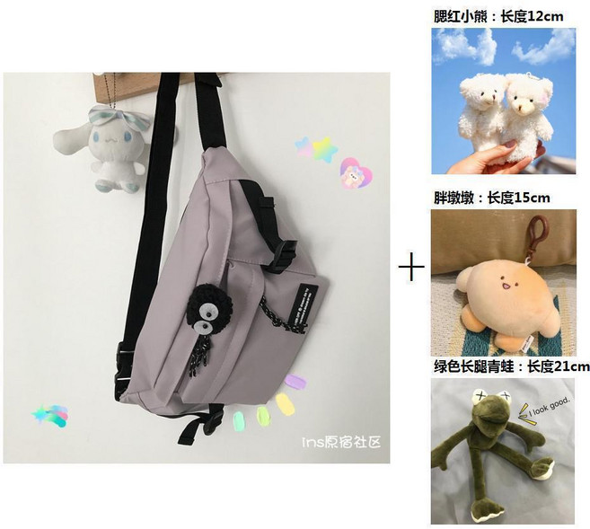 潮牌 大容量機能斜挎胸包, 紫色, 加趴趴熊貓別針款掛件