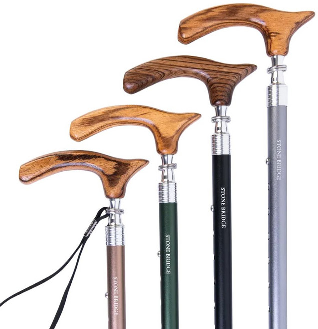 스톤브릿지 테라 접이식 초경량 어르신 지팡이, 1개, 블랙 바디 라이트 핸들