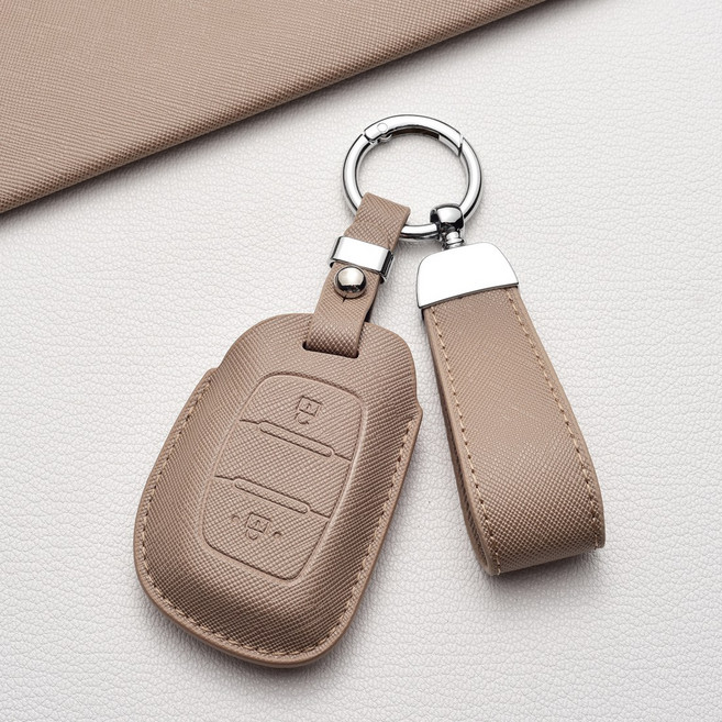 럭셔리 현대 2/3버튼 프라다 그레인 키 케이스 - 포터2/투싼IX/액센트/아반떼 등 핏 퍼펙트, 현대 X2 타입(2버튼), 회갈색