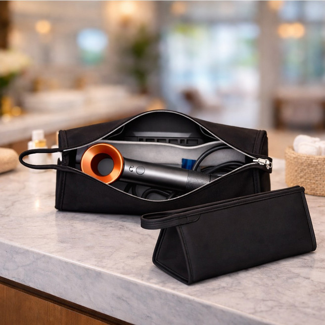 여행용 고데기 드라이기 휴대용 가죽 파우치 케이스, 1개, 블랙