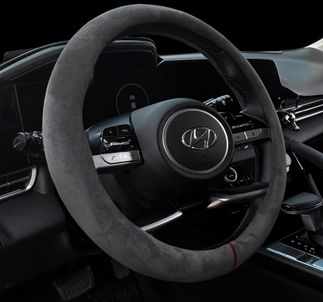 바겐 극세사 자동차 스웨이드 핸들커버, 원형 모던그레이
