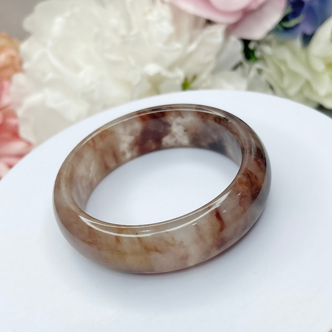 No.179乾燥玫瑰色紫羅蘭金絲玉手鐲 54mm圈口冰潤平安鐲
