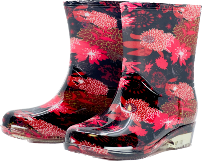 펭귄 꽃무늬 고무 장화 주방 여성 여자 22cm