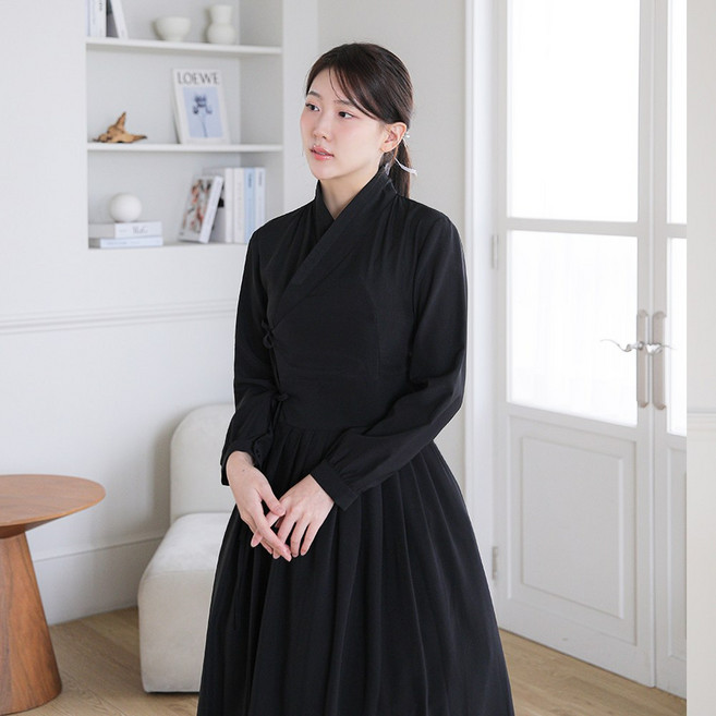 블랙 단아한 철릭원피스 빅사이즈 데일리 생활한복 원피스 개량한복 명절의상
