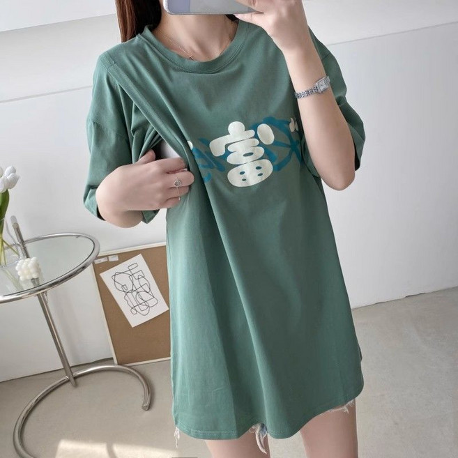 哺乳衣 外出短袖T恤 印花時尚款 夏款 產後哺乳裝 上掀式設計, 1個, 9132綠色側開哺乳款3XL（160-180斤）