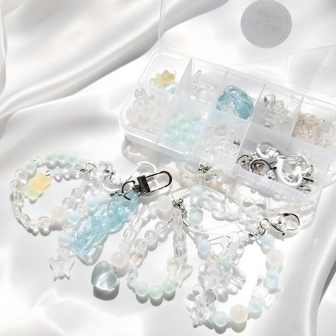 [리꾸리꾸] 비즈 키링 만들기 DIY 부자재 파스텔 키트 민트블루