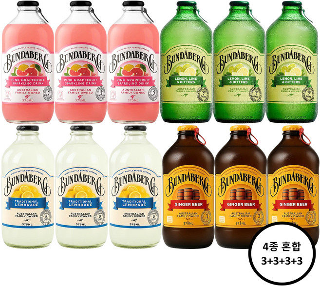 분다버그 자몽+라임+레몬+진저비어 375ml 각 3개씩 총 12병, 12개