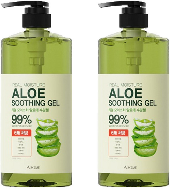 ASOME 리얼 모이스처 알로에 수딩젤 99%, 1L, 2개