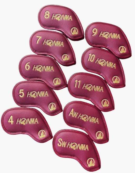 혼마 골프 아이언 커버 세트 헤드 클럽 커버, 버건디 골드