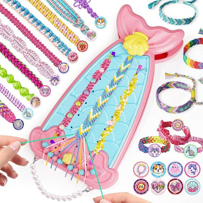 2-in-1 우정 팔찌 만들기 키트 만 8-12세 여아용 예술 및 공예 주얼리 제작 키트 DIY 여행 활동 장난감 6 7 8 9 10 11 12세 크리스마스 생일 선물 (, 핑크