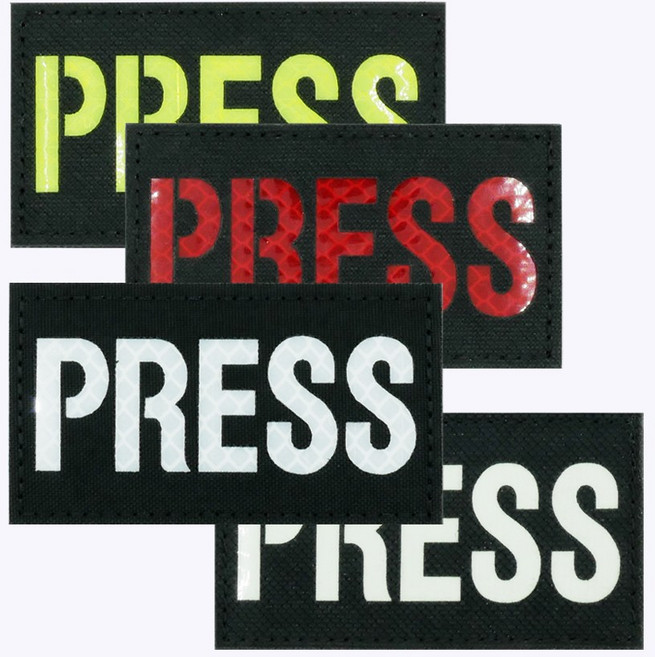 PRESS 반사 패치 BS004 - 특파원 기자 프레스 야광 벨크로 백팩 단체 배낭 와펜 밀리터리 전술 군용 군인