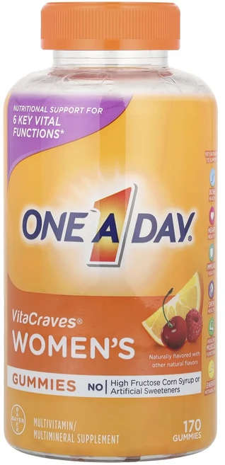 단백질 비타민 철분 마그내슘 칼슘 One-A-Day VitaCraves® 여성용 종합비타민/종합미네랄 보충제 구미젤리 구미젤리 170개 고루고루섭취해주세요, OneADayVitaCraves여성용종합비타민종합미네랄, 1개 - 쿠팡