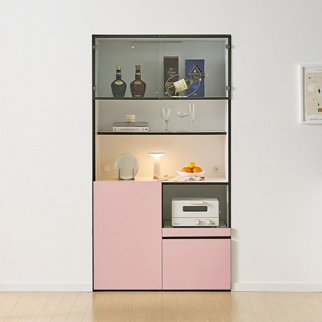 집무드 레귤러 홈카페 오브제 유리문 빌트인 수납장 800, 베이지