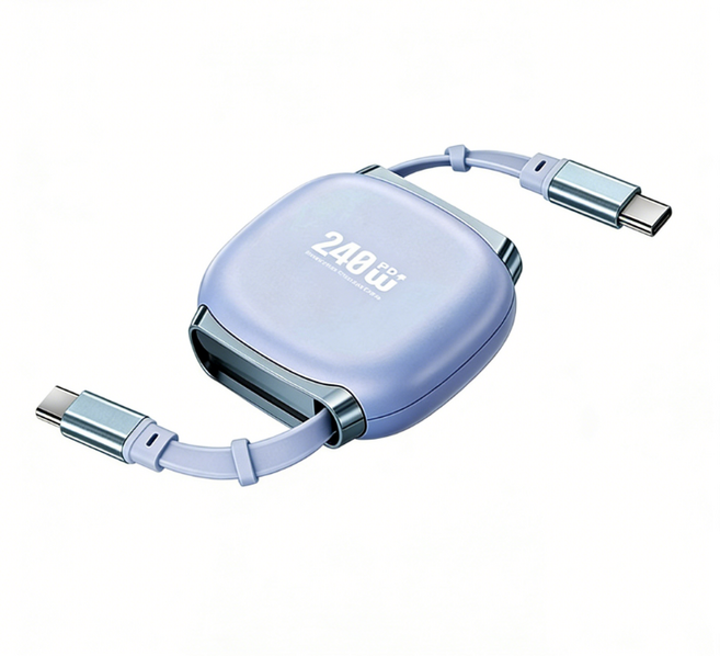 Hqzoomee c to c타입 케이블 240W 초고속 충전 양방향 신축 가능 HJZSJX240W29, 1개, 블루, 100cm