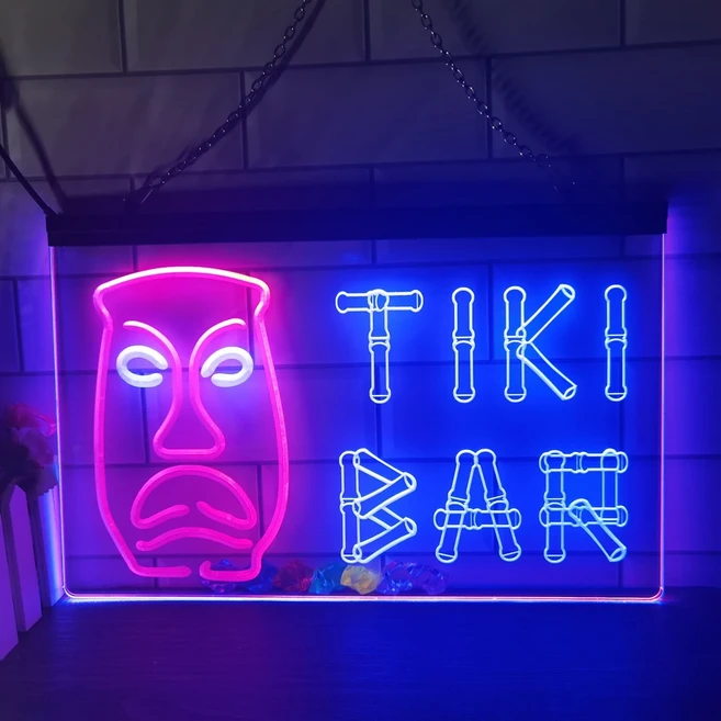 티키 바 대나무 마스크 LED 네온 사인 홈 장식 새해 벽 웨딩 침실 2 색 디스플레이, 04 40x30cm, 07 Blue and Red