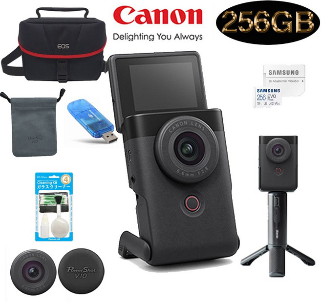 CANON PowerShot V10+ULanzi BG-4배터리그립+렌즈캡+256GB+정품파우치+정품가방+크리닝킷+리더기 고용량 브이로그 울란지패키지, 블랙