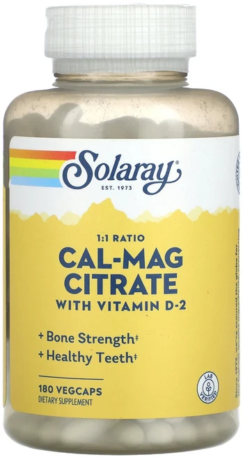 Solaray Cal-Mag 시트레이트 비타민D2 함유 1:1 비율 베지 캡슐 180정, SolarayCalMag시트레이트비타민D2함유11비율베, 1개 - 쿠팡