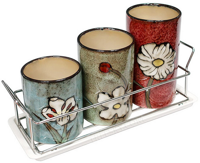 로얄에식스 소담 핸드페인팅 도자기 다용도 수저통세트-3종/8.5cm 레드+그린+블루, 1개