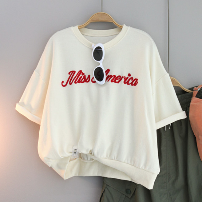 달콩 여성 여름티 캐주얼 오버핏 체인자수반팔맨투맨