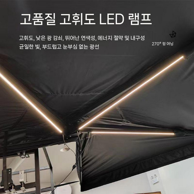 SUV용 270도 어닝 어닝룸 차그늘막 자립형 텐트, E. 업그레이드 2m (조명)