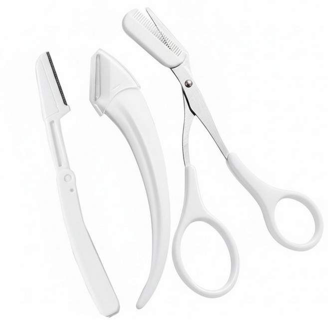 이지앤코 시그니쳐 빗달린 눈썹가위 눈썹칼 3P, 3개, 화이트