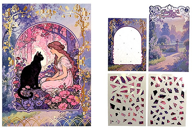 [오피스스쿨] 토단(TD) 아트 퍼즐 조각 스티커 (7종택1) 하늘 자연테마의 몽한적인 감성 시리즈 퍼즐맞추기, 1개, 토단(TD) 아트 퍼즐 조각 스티커_소녀와 고양이