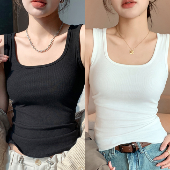 일월전빵 1+1 여성 골지 스퀘어넥 민소매 나시티 BS-C093