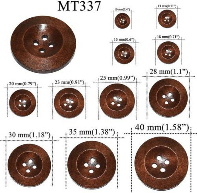 예쁜단추 수입단추 라운드 슈트 장식 파이프 나무 단추 바느질 스크랩북 공예 의류용 수제, 없음, 178) MT337 - Diameter 13mm 30p