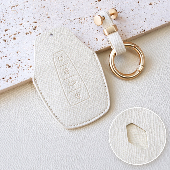 트니르 르노 그랑 콜레오스 호환 D타입 가죽 자동차 키 케이스 키홀더 용품 키홀더, 아이보리