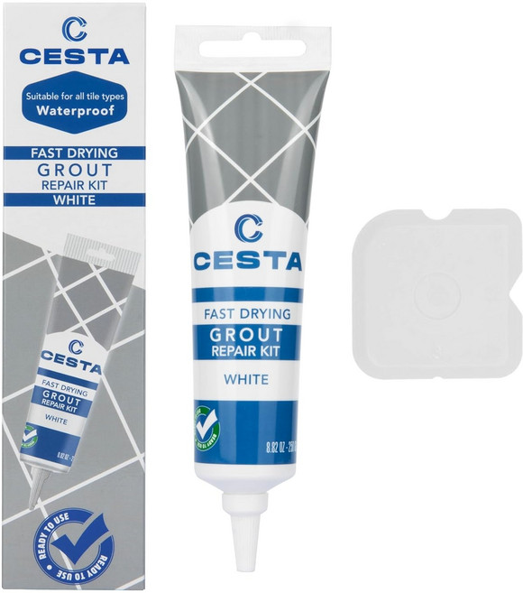 세스타 그라우트 수리 키트 u2013 욕실 주방 샤워기 및 바닥 타일용 타일 조인트 라인을 복원 갱신하는 스퀴즈 튜브 빠른 건조 방수 페인트 흰색 8.8온스, White, 8.8 oz, 1개