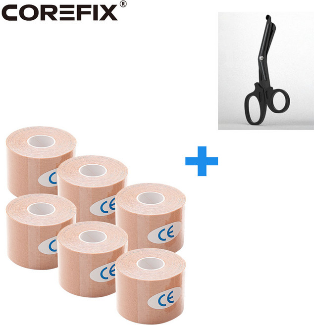 코어픽스 스포츠테이프 + 가위 1 근육 머슬 헬스 무릎 키네시올로지 스포츠테이프 테이프 테이핑, 베이지_전용가위, 6개