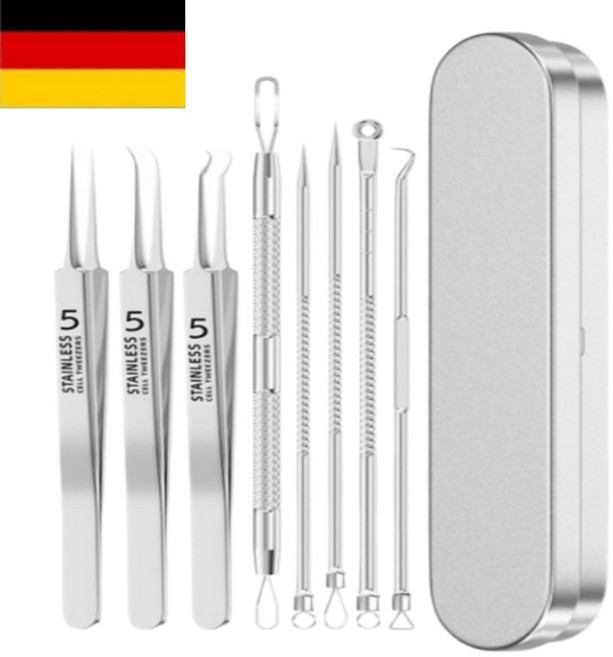 독일 코 피지 제거 여드름 압출기 핀셋 바늘 블랙헤드 뽀루지 비립종 피부과 전용 8종세트, 8개, 은색