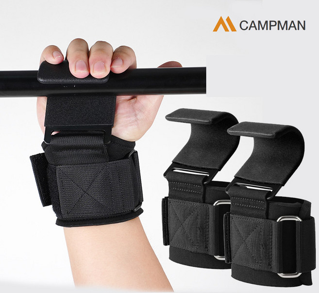 캠프맨 헬스 퀵 스트랩 그립 데드리프트 리프팅 강철 훅, 1개, 블랙