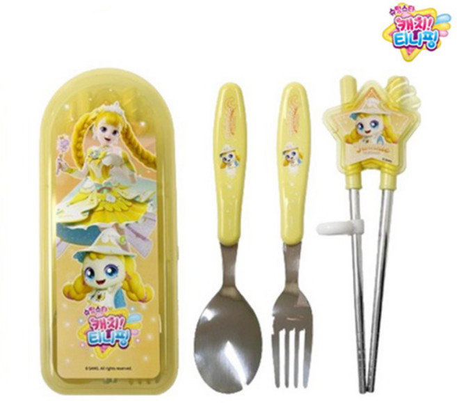 르번 아동용 슈팅스타 캐치티니핑 올인원 교정 젓가락 세트, 빤짝핑, 스푼 + 포크 + 교정젓가락 + 케이스, 1개