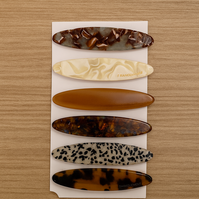 여성용 마블 포인트 아크릴 일자 헤어핀 6종 세트